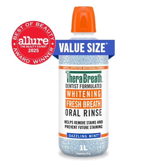 TheraBreath Whitening Mouthwash, Dazzling Mint, Dentist Formulated, 1 Liter