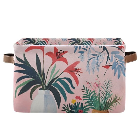 Yayeee Canvas Storage Basket with Handles for Shelves Fabric Bins Closet Organizer, Flowers and Leaves