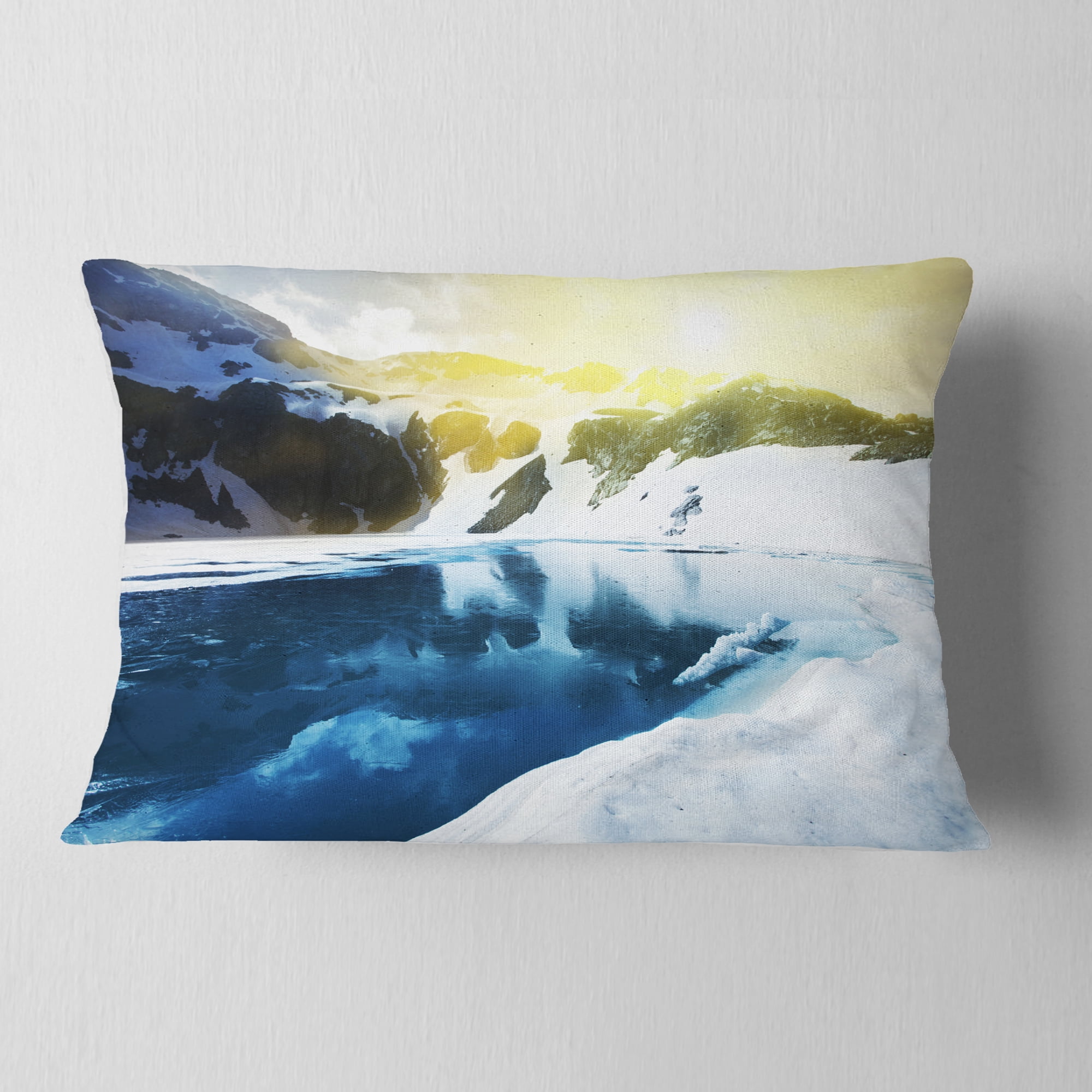 Designart Large Blue High Mountains Lake - Landscape Printed Throw Pillow - 12x20