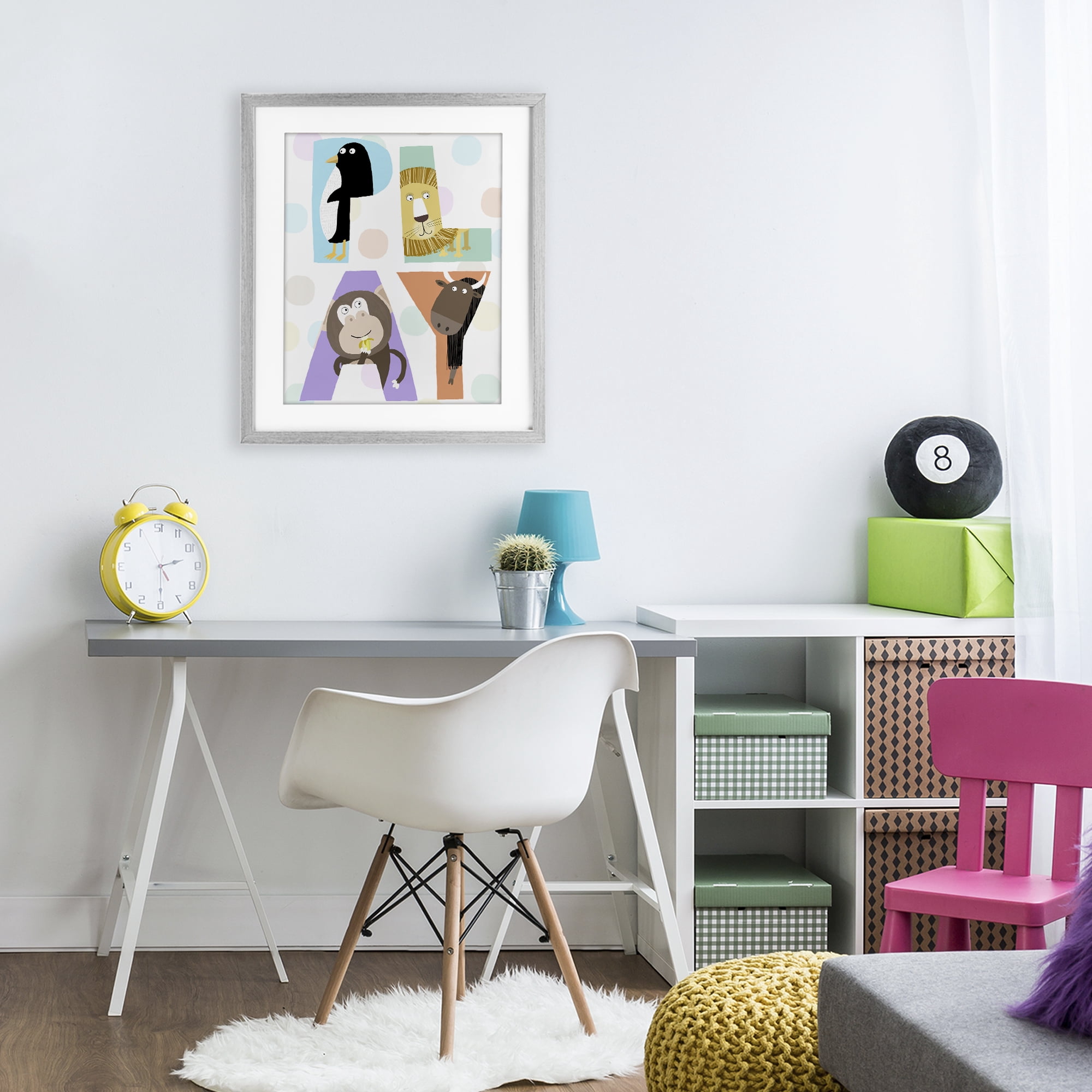 Stupell Industries Play Letters with Animals Gray Framed Print Under Glass, design by Carla Daly