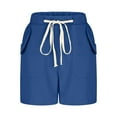 thumbnail image 6 of Ecqkame Shorts for Women Summer Dressy Casual High Waisted Work Shorts Elastic Waist Solid Color Drawstring Shorts with Pockets 02-Blue 02-02-Blue, 6 of 7