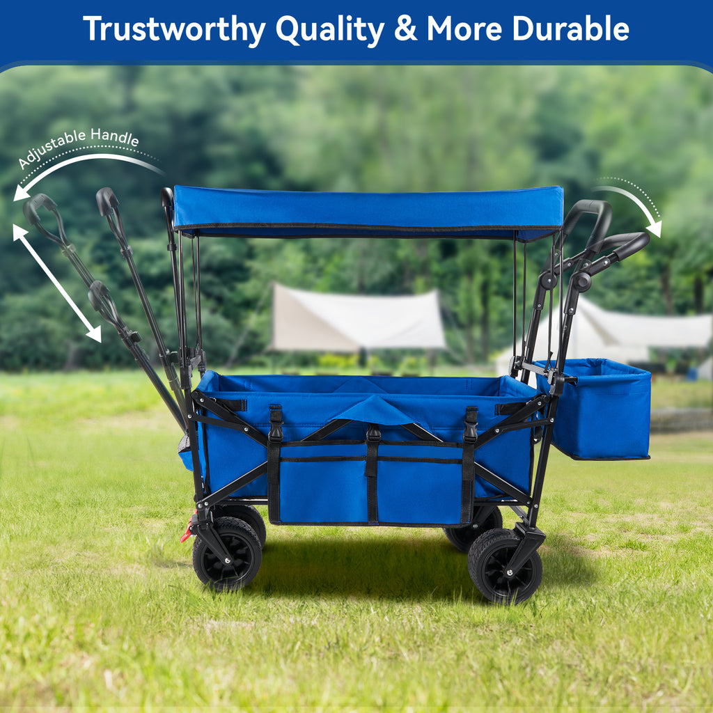 Collapsible Garden Wagon Cart with Removable Canopy, VECUKTY Foldable Wagon Utility Carts with Wheels and Rear Storage, Wagon Cart for Garden Camping Grocery Shopping Cart,Blue - image 5 of 9