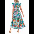 thumbnail image 2 of Vestido Midi Estampado con Escote en V, Mangas Plisadas y Volantes, Imagen, 2 of 7