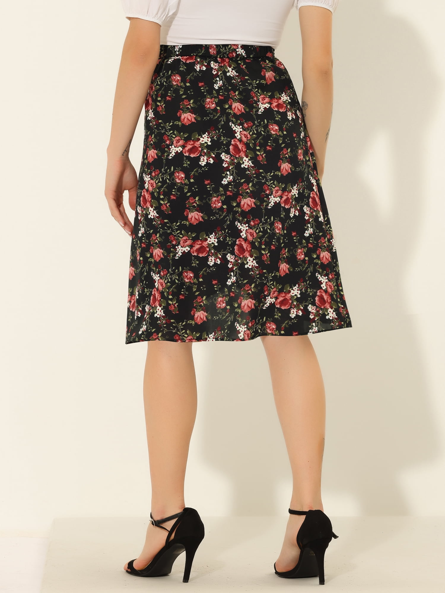 DARING DIVA Women's Floral High Waist Split Summer Bohemian Midi Wrap Skirt S Black