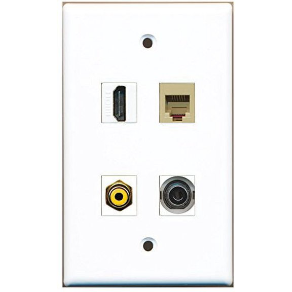 RiteAV - 1 Port HDMI 1 Port RCA Yellow 1 Port Phone RJ11 RJ12 Beige 1 Port 3.5mm Wall Plate