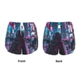 thumbnail image 3 of Rateoe Neon Night Cityscape Printed 2 in 1 Women's Workout Shorts for Athletic Gym Running Shorts with Phone Pockets-X-Large, 3 of 7