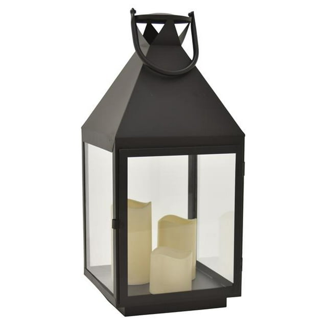 Plutus Brands PBTH92995 Metal Lantern with LED Candles, Black