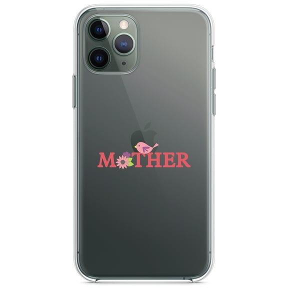 DistinctInk Clear Shockproof Hybrid Case for iPhone 11 (6.1" Screen) - TPU Bumper Acrylic Back Tempered Glass Screen Protector - Mother - Pink Bird & Flowers