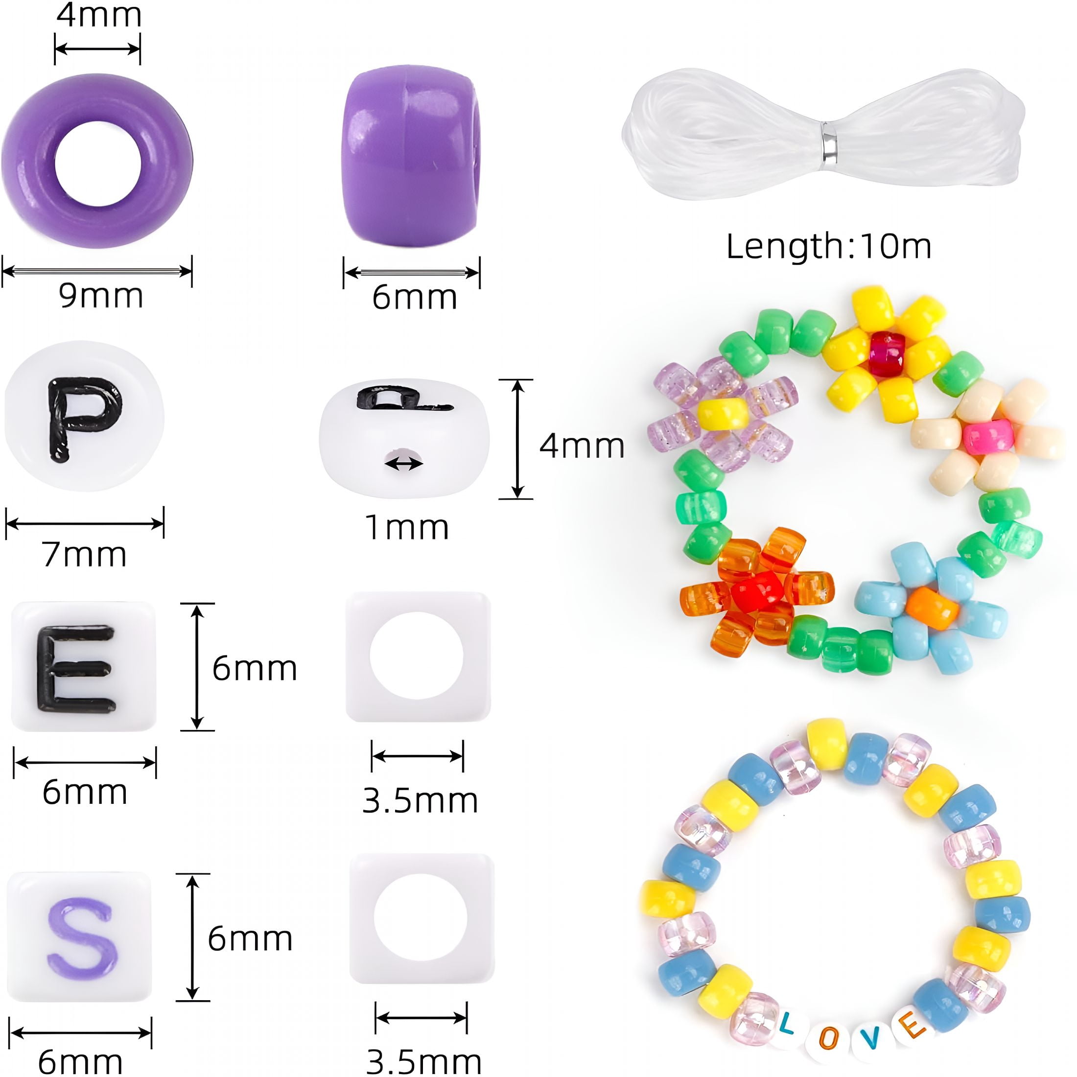 TUWAFE 3960pcs Pony Beads for Friendship Bracelet Making Kit 48 Colors Kandi Beads Set, 2400pcs Plastic Rainbow Bulk and 1560pcs Letter Beads with 20 Meter Elastic Threads