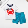 thumbnail image 2 of NOLDARES Toddler Baby Boy Summer Clothes Dinosaur Truck Print Crewneck Short Sleeve Tee Elastic Waist Cargo Shorts 2pcs Outfits(White,18-24 M), 2 of 6