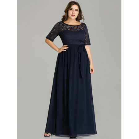 Ever-Pretty Womens Plus Size Elegant Lace Long Formal Evening Mother of the Bride Dresses for Women 07624 Navy Blue US16