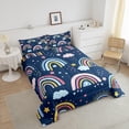 thumbnail image 2 of Rainbow Bedding Set King Size, Cloud Stars Boho Rainbow Comforter Set Cartoon Reversible Stars Comforter Set Girly for Bedroom Decor,Navy Blue with 2 Pillowcase, 2 of 5