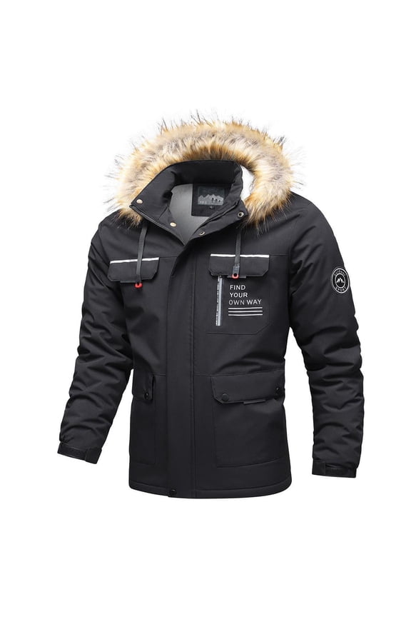 Mens Puffer Jacket Long Sleeve Parkas Jacket Hooded Thermal Coats Fashion Casual Outwear with Pockets (Black,XXXXL)