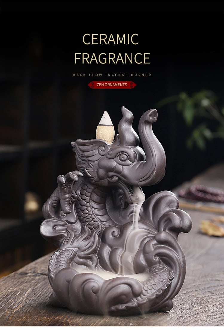 Auspicious Elephant Dragon Backflow Incense Burner Creative High Mountain Flowing Water Incense Holder Burner for Home Teahouse Study Room
