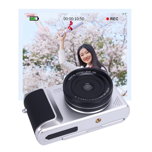 Cámara Digital 4K Sin Espejo Para Fotografía Y Vlogging Con Autofocus HD De 64MP, Zoom 16x, Pantalla De Flip De 180, Cámara De Viaje Compacta Con Estabilización De IA