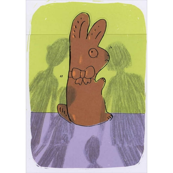 Designer Greetings Scared Chocolate Bunny and Shadows of Family Members Humorous / Funny Pop Up Easter Card