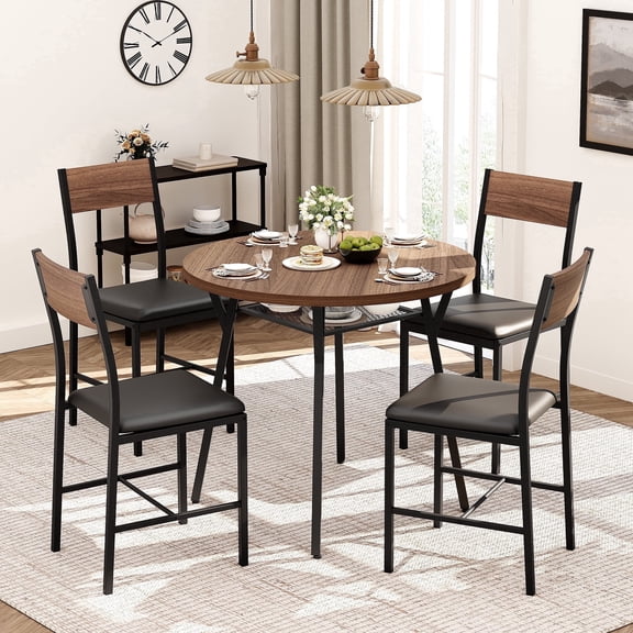 PamapicLife 5 Piece Adult Contemporary MDF Dining Table with Chair Black / Brown