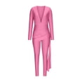thumbnail image 4 of Ahabrexf Women Pants Suits, Solid Color V-Neck High Elasticity Jumpsuit Set for Casual Wear, 4 of 7