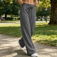 thumbnail image 6 of Tall Sweatpants for Women Ndbuld Women's Solid Color High Waisted Drawstring Sweatpants Loose Straight Leg Wide Leg Sports Pants Casual Pants Long Pants Dark Gray XXL, 6 of 9