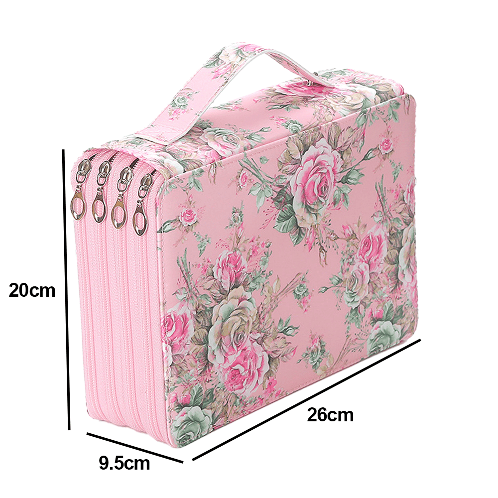 200 Slots Pencil Holder Pen Bag Large Capacity Pencil Organizer with Handle Strap Handy Colored Pencil Box with Printing Pattern