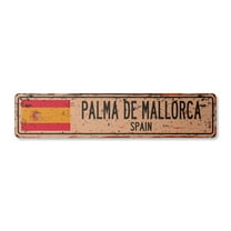 PALMA DE MALLORCA SPAIN Vintage Plastic Street Sign Spaniard flag city country road wall gift | Indoor/Outdoor | 18" Wide