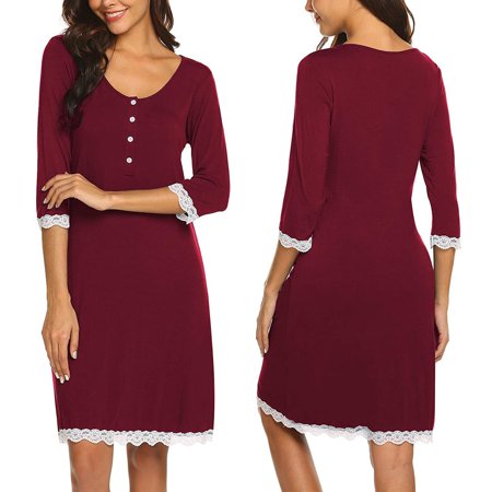 

Monfince Women Maternity Nursing Dress 3/4 Sleeve Nightgown with Buttons Lace Soft Breathable Mom Sleepwear Can Be Weared Outside