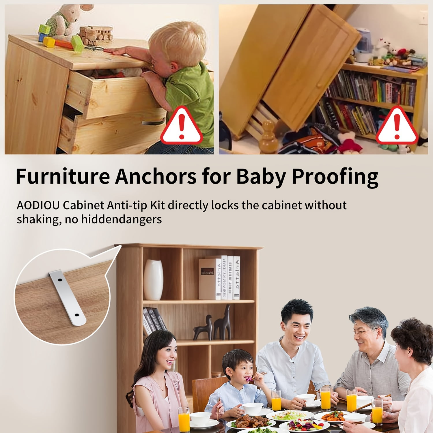 Furniture Anchors Wall Safety Straps: Anti-Tip Anchor Kit Secure Dresser Falling Earthquake Strap for Baby 2 Pack
