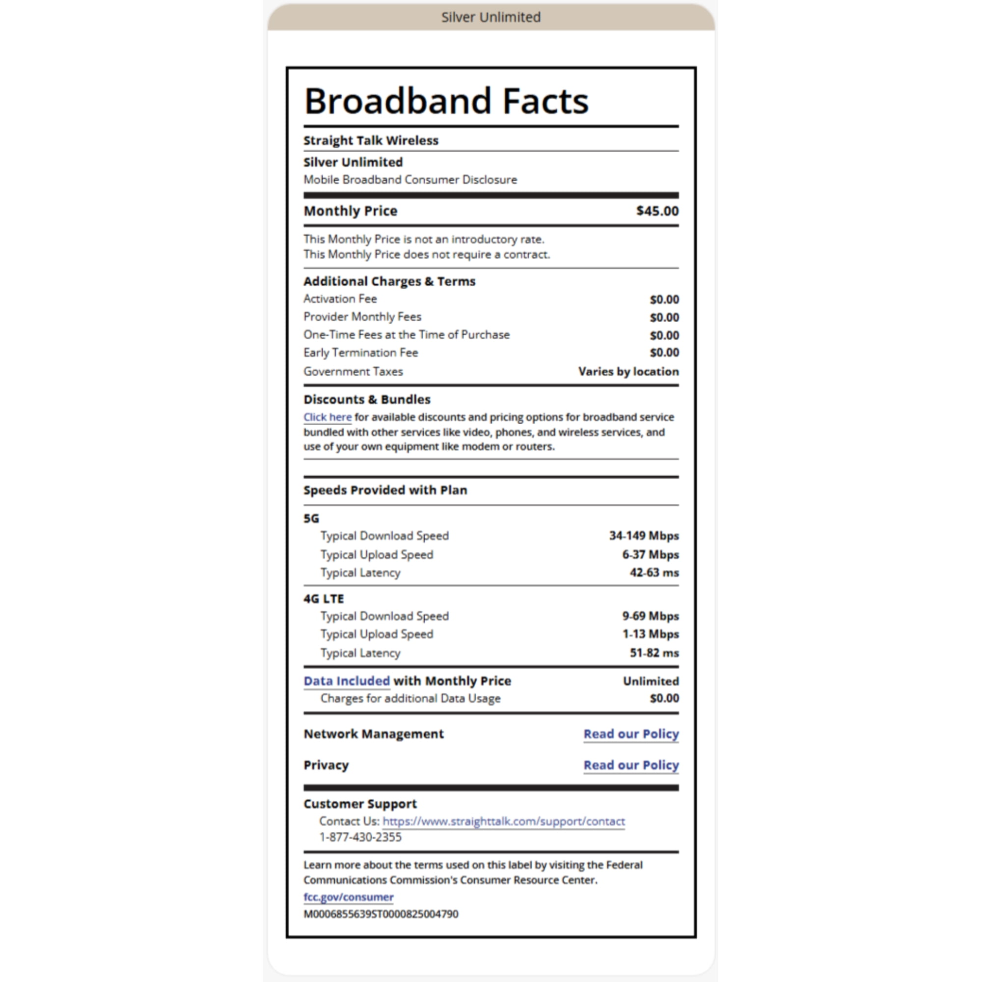 Straight Talk $45 Silver Unlimited 30-Day Single Line Prepaid Plan +10GB Hotspot Data + Int'l Calling e-PIN Top Up (Email Delivery)