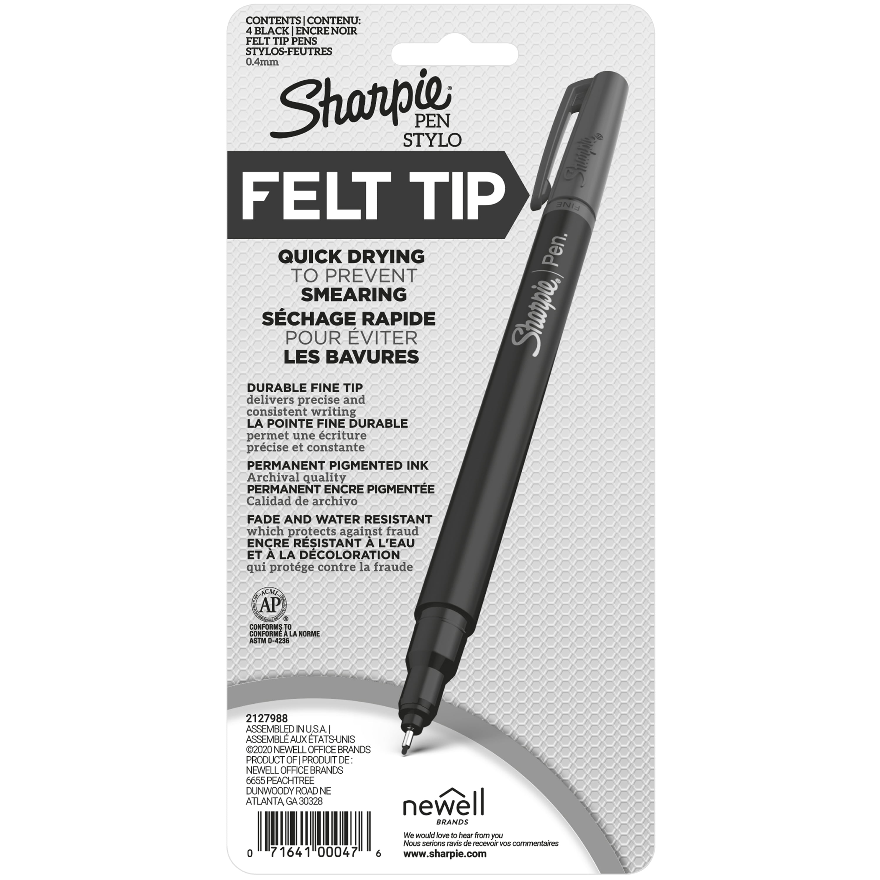 Sharpie Felt Tip Pens, Fine Point (0.4 mm), Black Ink, 4 Count