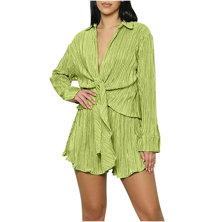 Casual Lace Up Ruffle V Neck Long Sleeve Two Pieces Casual Lace Up Ruffle V Neck Long Sleeve Two Pieces