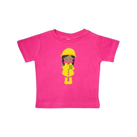 

Inktastic African American Girl Yellow Raincoat Frog Gift Baby Girl T-Shirt