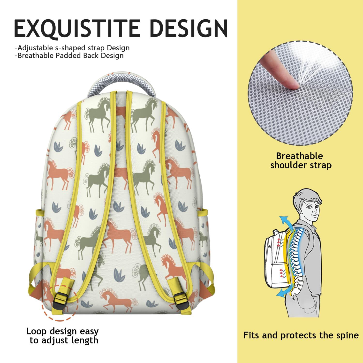 Wild Horse Journey Backpack - Durable Waterproof School Bag with Mustang Print - Perfect Bookbag for Equestrian Loving College Students