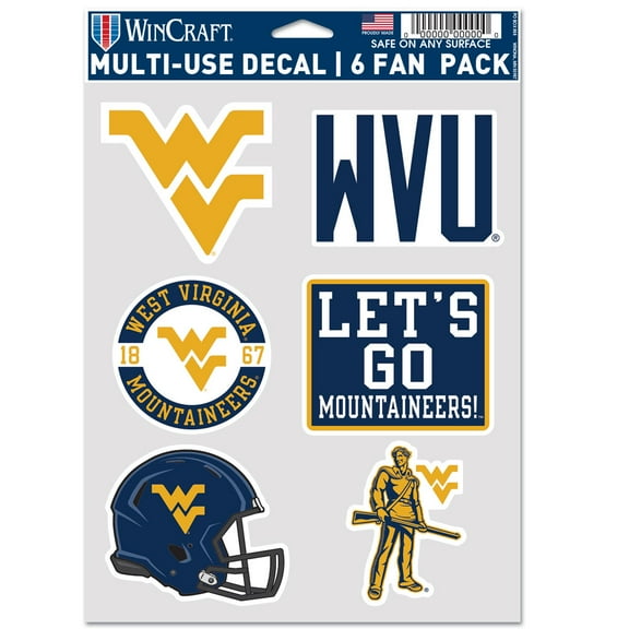 NCAA West Virginia Prime 5" x 7.75" Six Fan Decal