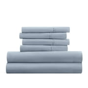 Queen, Light Blue Solid Microfiber 6 Piece Bed Sheet Set, by Noble Linens