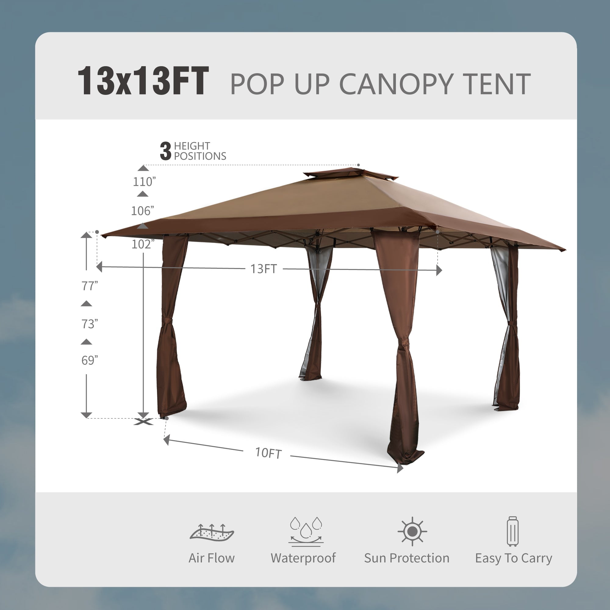 Alpha Joy 13'x13' Waterproof Outdoor Pop Up Canopy Tent, Weather