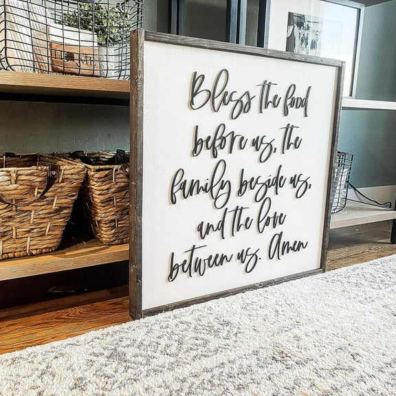 Less Wood Sign Art Wall Decor Bless The Food Before Us The Family Beside Us And The Love Between Us | Bless The Food Wooden Sign | Wooden Sign | Wood Sign 10X10 Inch Wooden Plaque