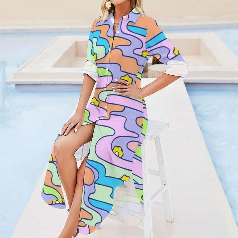 Print 10 - The colorful 60s collection Long Sleeved Shirt Dress Dresses for  wedding party Dresses gala woman dress - Walmart.com