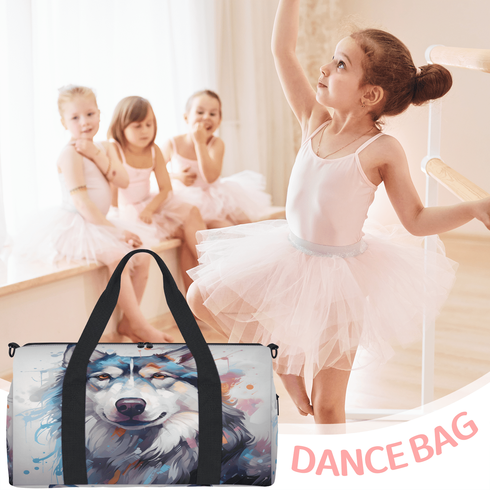 Herdesigns Wtaercolor Husky Dog Gym Bag for Women, Duffle Bag for Travel Sport, Lightweight Waterproof Carry on Weekender Overnight Dance Yoga Workout Bags