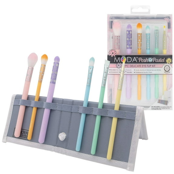 Moda Brush Posh Pastel Delicate Eye 7pc Travel Sized Makeup Brush Set with Flip Case