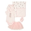 Disney Baby Wishes + Dreams Baby Girl Minnie Mouse Bodysuit, Tutu & Blanket Gift Box, 4-Piece, Newborn-12 Months