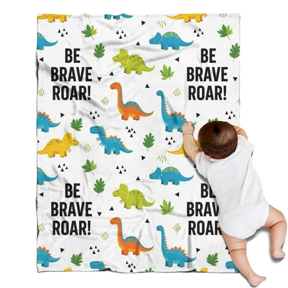 White Cartoon Dinosaurs Motivational Pattern Blanket,Comfortable Soft Flannel Throw Blanket,All Season,Warm Lightweight Blankets for Sofa Bed Couch Living Room Chair,30"x40"