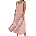 thumbnail image 1 of Staron Robe d'Été Rose pour Femmes Sans Manches Grande Taille Décontractée Fluide Robe de Plage Vacances Robes Coton Lin Longue Unie Col Ras du Cou Robe avec Poches TG, 1 of 7