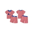 thumbnail image 2 of BemeyourBBs Toddler Baby Boy Girl 4th of July Outfit Patriotic Independent Day Summer Clothes Fourth of July Popsicle Embroidery Waffled Striped Short Sleeve T Shirt Tops and Pockets Shorts 2Pcs Set, 2 of 9