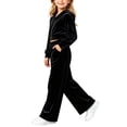 thumbnail image 6 of SHTXOZHI Velvet Outfits for Girls Cropped Long Sleeve Tops Matching Wide Leg Pants Shiny Loungewear 2 Piece Sets, 6 of 9