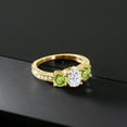thumbnail image 3 of Gem Stone King 18K Yellow Gold Plated Silver Green Peridot Ring Set with Moissanite (2.12 Cttw) (Size 8), 3 of 4