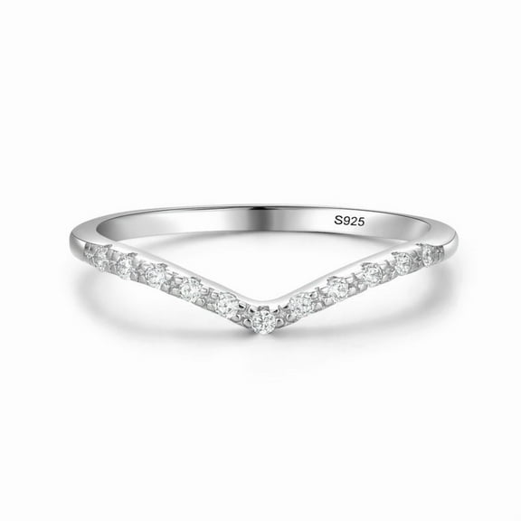 Womens V Shaped Ring S925 Sterling Silver Stackable Band Ring for Women Thin Wedding Ring Gold-Plated Inlaid Artificial Gemstones Semi-Precious Stones