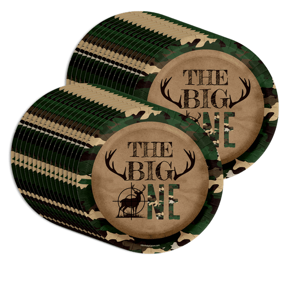 The Big One Hunting 1st Birthday - Deer First Birthday Party Supplies Large 9" Paper Plates in Bulk 32 Piece