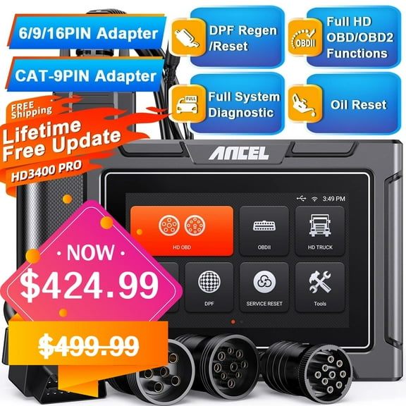ANCEL Heavy Duty Truck Scanner Diesel Scan Tool with DPF Reset & Regen, Oil Reset, Full System Diagnostic Scanner OBD2 Code Reader for Cummins, Paccar, Caterpillar, Detroit, Lifetime Free Update