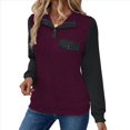 thumbnail image 3 of Blusa Holgada de Retazos con Cuello de Solapa y Botones de Larga con Bloques de Color para Mujer, Estilo Urbano Y2K Rojo Vino M, 3 of 6