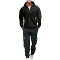 thumbnail image 3 of Txeol Mens Fleece Sweat Suits 2 Piece Set Quarter Zip Hoodie Sweatshirts and Drawstring Cargo Pants with Pockets Casual Athletic Workout Outfit Sets,M,Black, 3 of 5